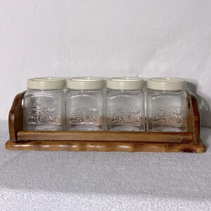 Vintage Primizie Glass Canister Set With Plastic Borgonovo Lids And Wood Tray